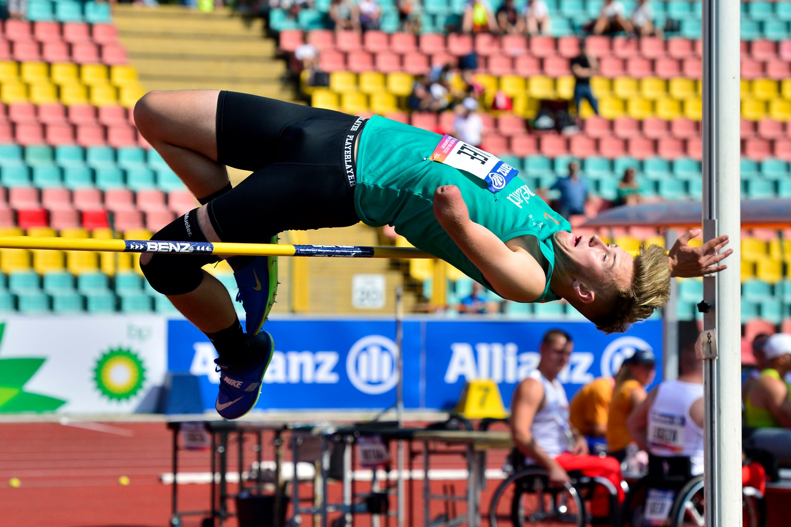 23 August 2018; Jordan Lee of Ireland, competing in the Men's T47 High Jump event during the 2018 World Para Athletics European Championships at Friedrich-Ludwig-Jahn-Sportpark in Berlin, Germany. Photo by Luc Percival/Sportsfile *** NO REPRODUCTION FEE ***