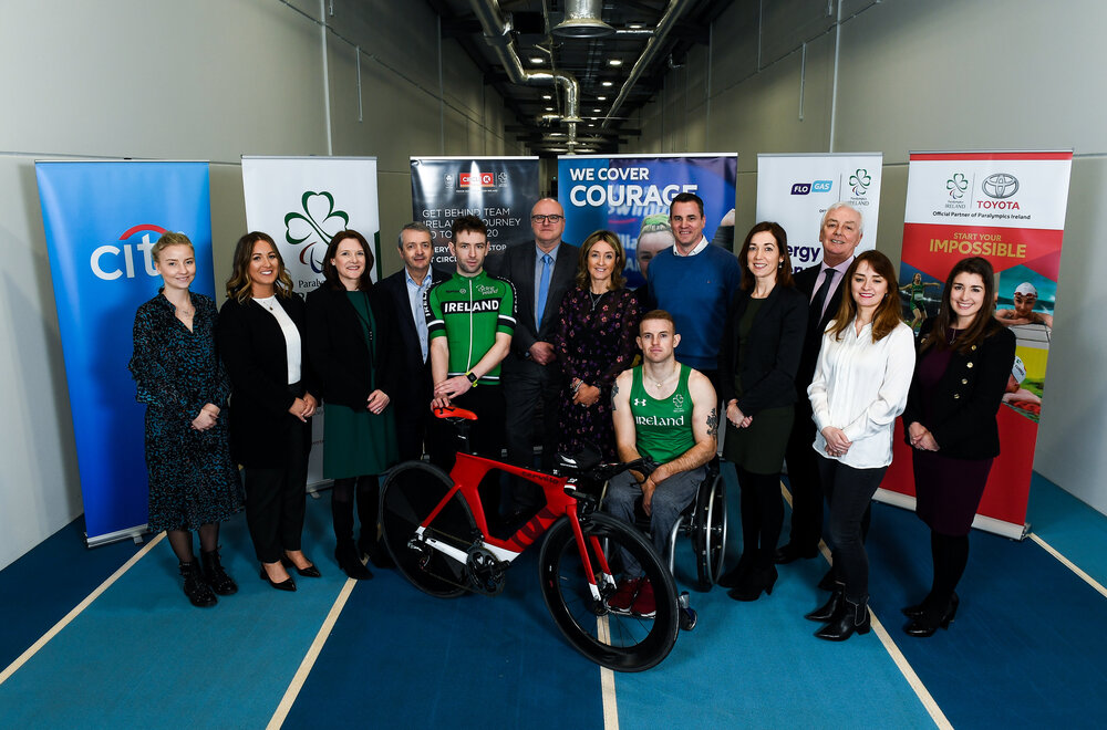 Partners of Paralympics Ireland join Ronan Grimes (Cycling) and Patrick Monahan (Athletics) on Paralympics Ireland Partners Day.