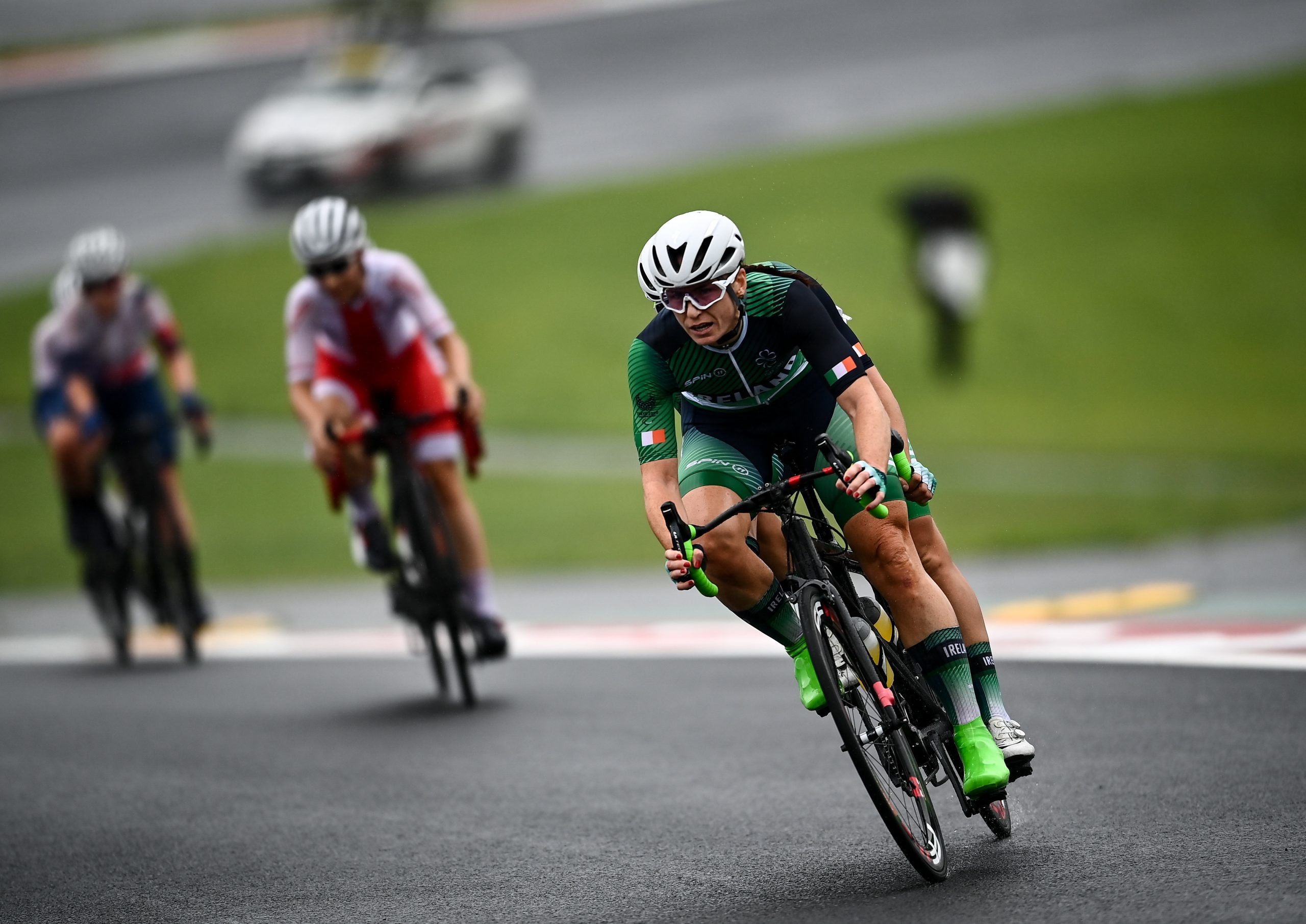 3 September 2021; Eve McCrystal, pilot, and Katie George Dunlevy, stoker, of Ireland compete in the Women's B road race at the Fuji International Speedway on day ten during the 2020 Tokyo Summer Olympic Games in Shizuoka, Japan. Photo by David Fitzgerald/Sportsfile *** NO REPRODUCTION FEE ***