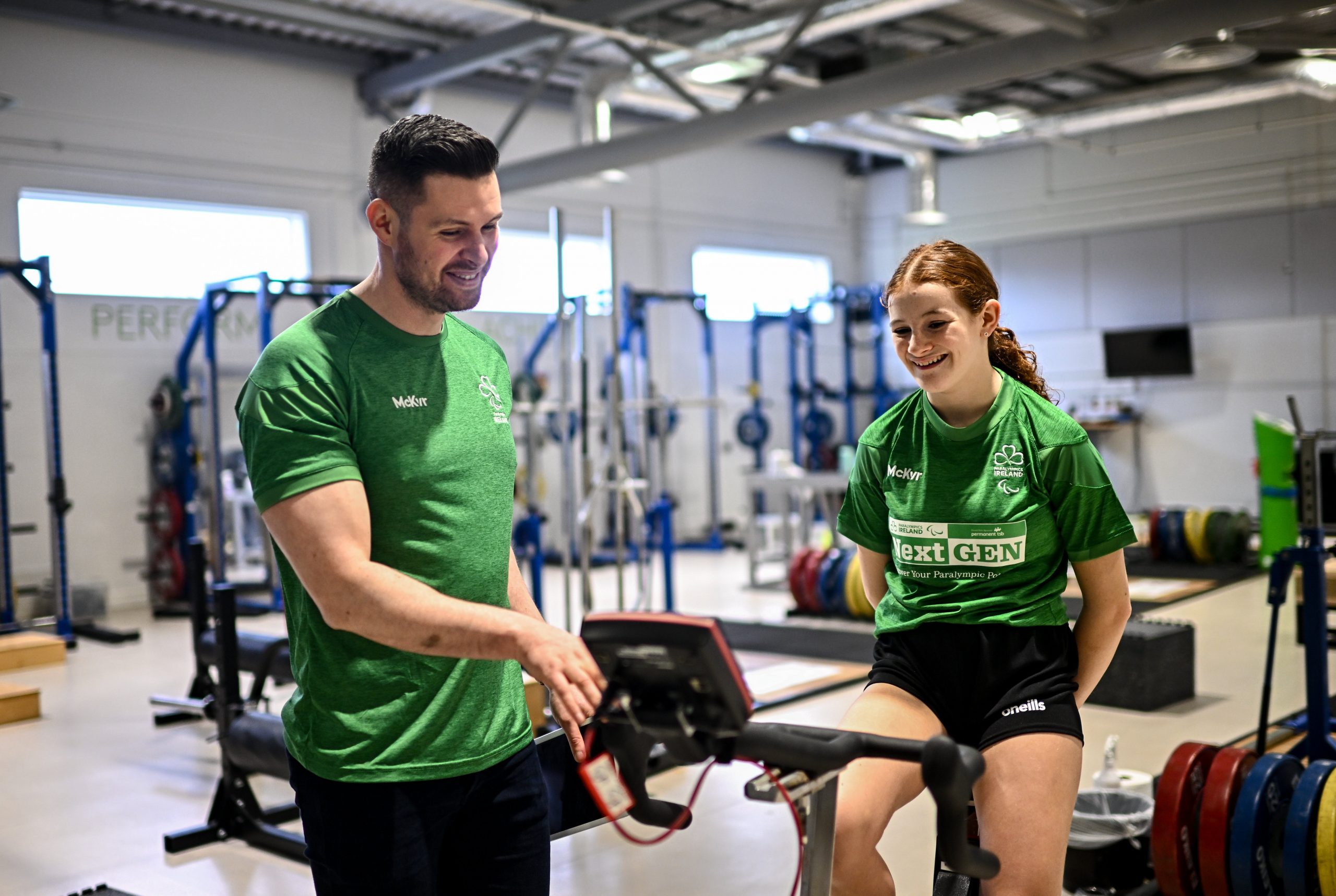 4 March 2023; Elsie Friel and Brian Hughes during the launch of the Paralympics Ireland NextGen campaign at the Sport Ireland Institute in Dublin. Photo by Ramsey Cardy/Sportsfile *** NO REPRODUCTION FEE ***