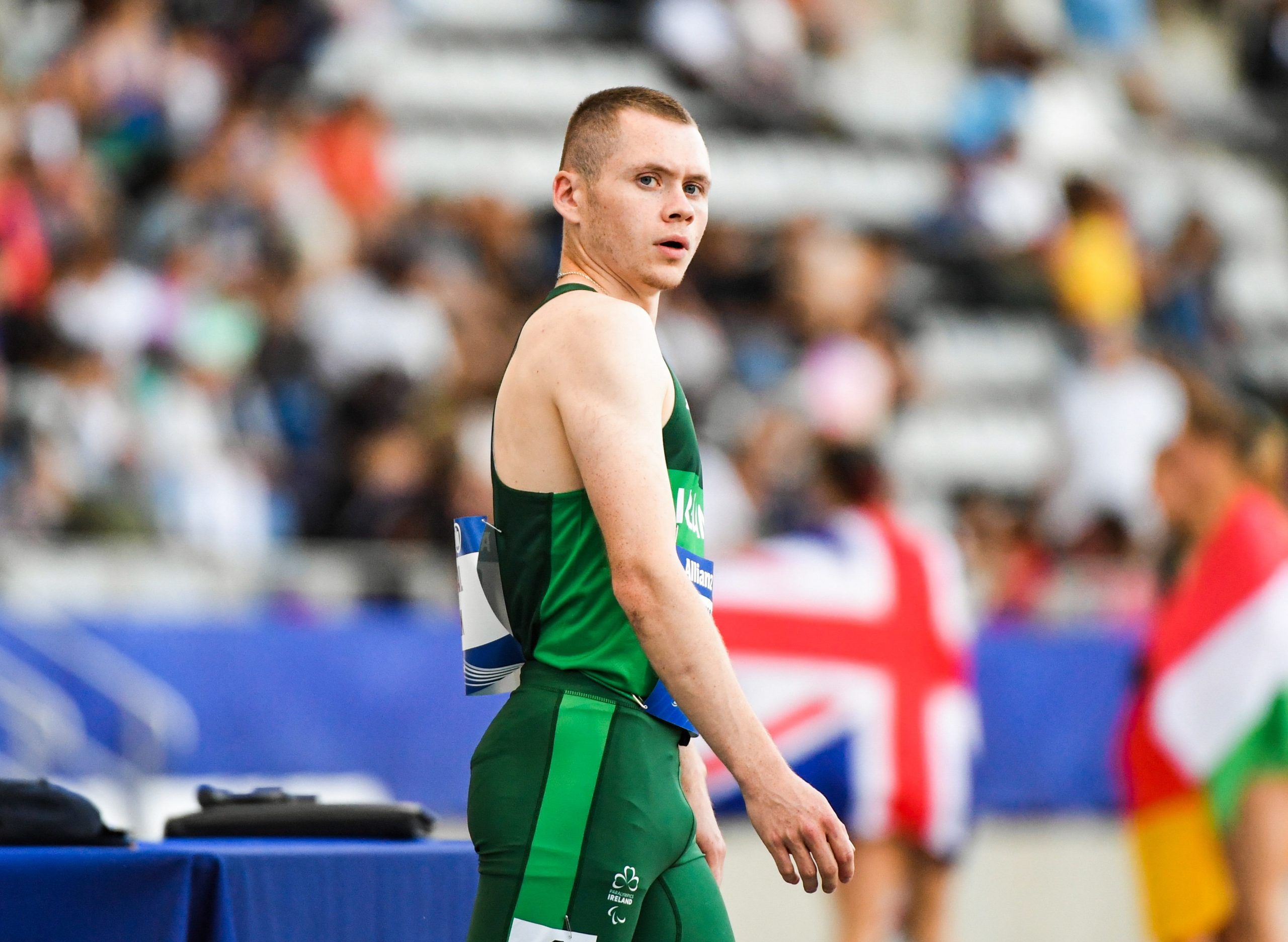 13 July 2023; Cathal Ryan of Ireland after the final of the 400m T47 during day six of the World Para Athletics Championships 2023 at Charléty Stadium in Paris, France. Photo by Daniel Derajinski/Sportsfile *** NO REPRODUCTION FEE ***