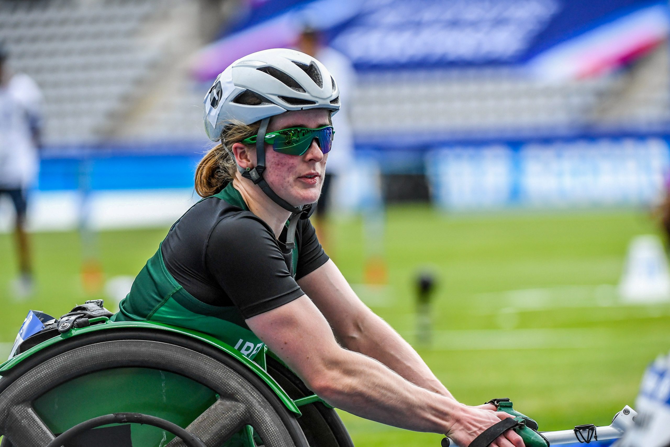 15 July 2023; Shauna Bocquet of Ireland competes in the Women's 400m T54 during day eight of the World Para Athletics Championships 2023 at Charléty Stadium in Paris, France. Photo by Daniel Derajinski/Sportsfile