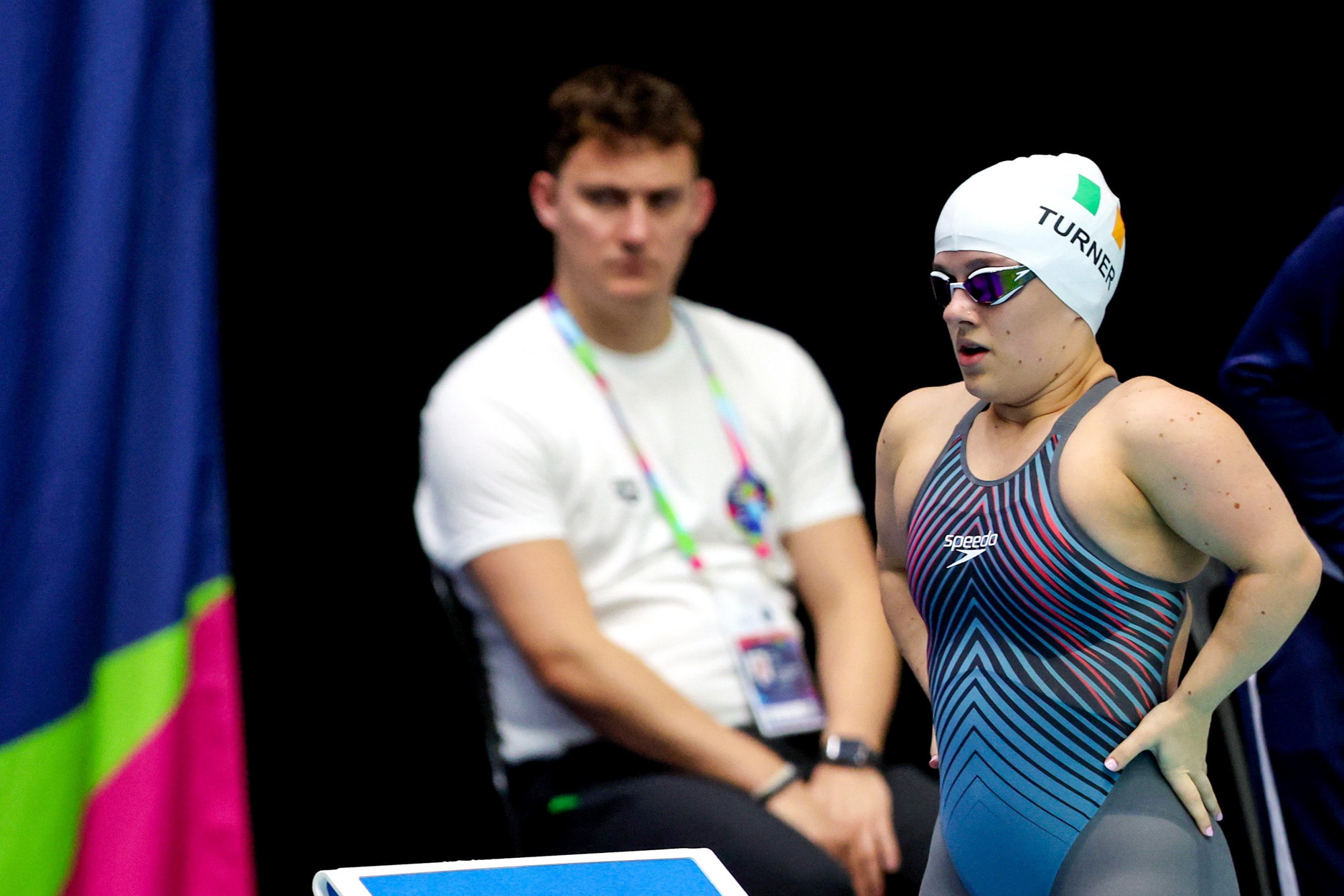 4 August 2023; Nicole Turner of Ireland before competing in the Women's 50m Freestyle S6 heats during day five of the World Para Swimming Championships 2023 at Manchester Aquatics Centre in Manchester. Photo by Paul Greenwood/Sportsfile *** NO REPRODUCTION FEE ***