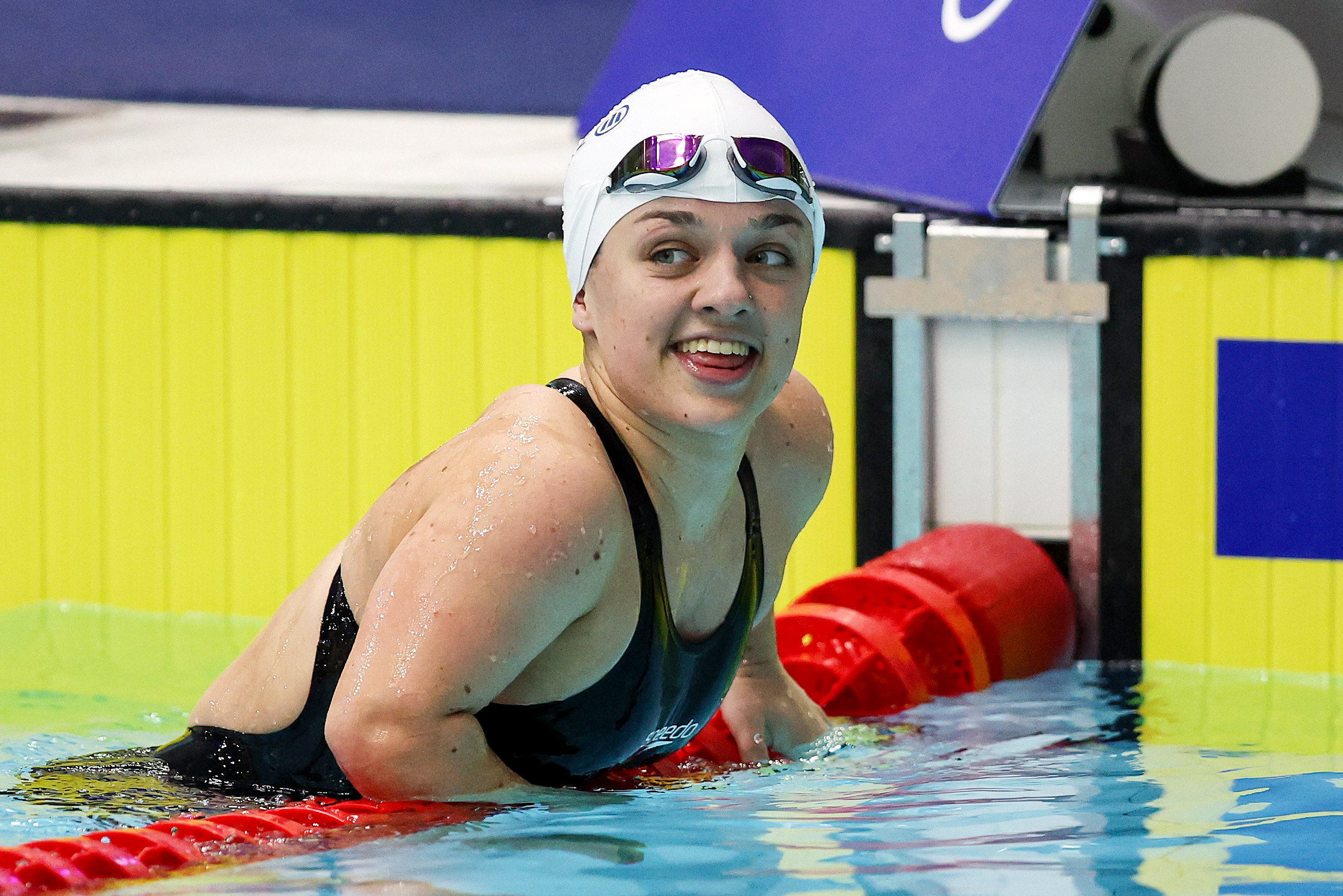 4 August 2023; Nicole Turner of Ireland after competing in Women's 50m Freestyle S6 final during day five of the World Para Swimming Championships 2023 at Manchester Aquatics Centre in Manchester. Photo by Paul Greenwood/Sportsfile *** NO REPRODUCTION FEE ***