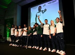 The Para cycling team celebrate on stage