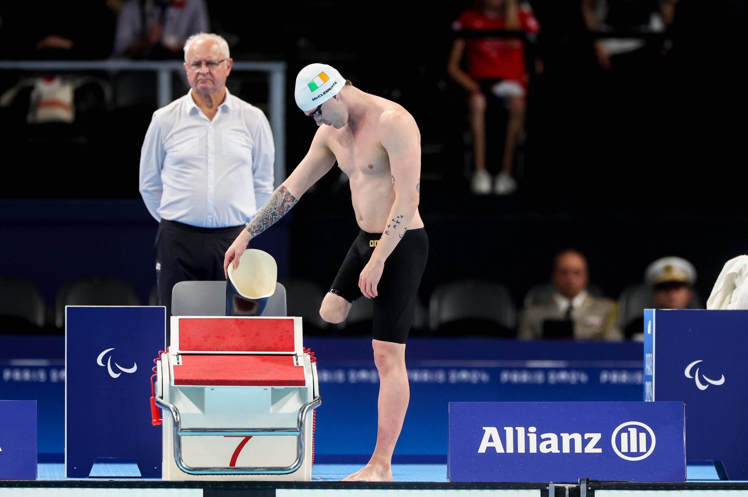 6 September 2024; Barry McClements of Ireland before the men's S9 100m butterfly final on day nine of the Paris 2024 Paralympic Games at La Defense Arena in Paris, France. Photo by Ian MacNicol/Sportsfile *** NO REPRODUCTION FEE ***