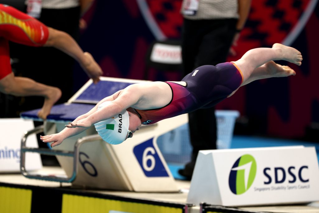Dearbhaile Brady diving off the blocks in swimming competition