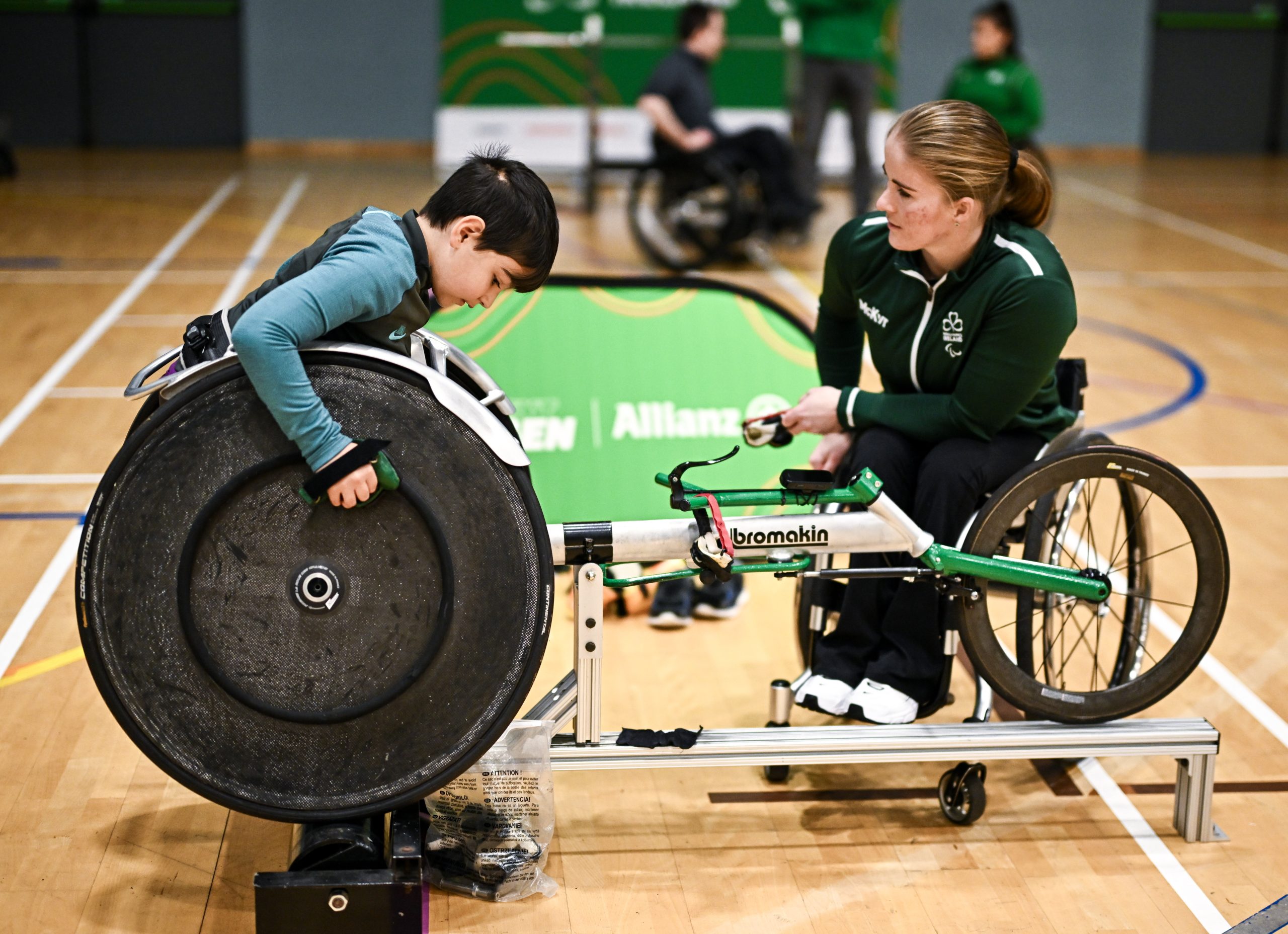 17 October 2026; Paralmypian Shauna Bocquet with Julian Jenei-Szabo as Paralympics Ireland hosted Allianz NextGen Galway at the Kingfisher Club, University of Galway. Allianz NextGen, supported by Allianz, gives people with disabilities the opportunity to discover Para sport by trying different sports, chatting to coaches and meeting Paralympians and NextGen Champions. The programme helps participants and families explore sporting opportunities and connect with local clubs. Photo by David Fitzgerald/Sportsfile *** NO REPRODUCTION FEE ***