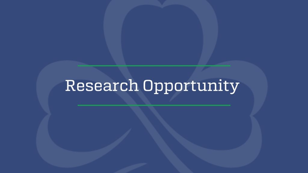 A blue slide with the words “Research Opportunity” in white text over a faint Paralympics Ireland shamrock background.